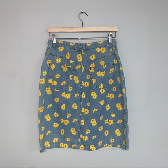 Liz Clairborne Vintage Skirt Size 8 US Denim Yellow  Flowers Floral‎ Knee-Length - Picture 4 of 10